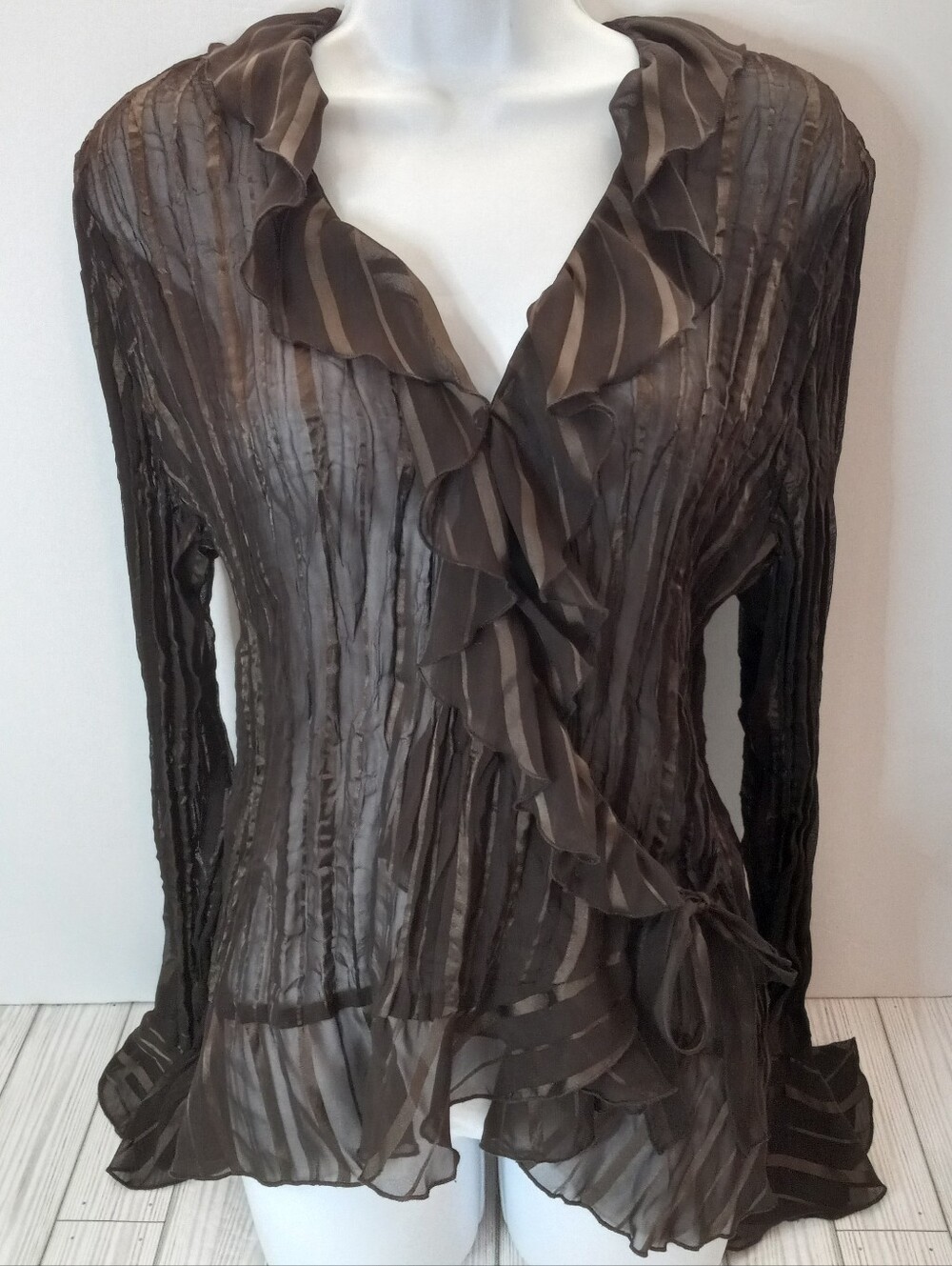 Vintage Y2K Clothing Co Notations Striped Ruffle Sheer Bell Sleeve Fairycore Top